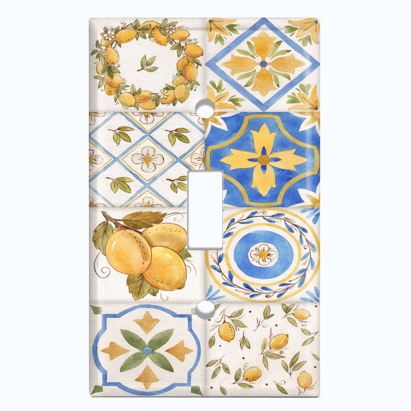 Yellow Lemon Blue Coastal Tile White 1 - Gang Toggle Light Switch Standard Wall Plate