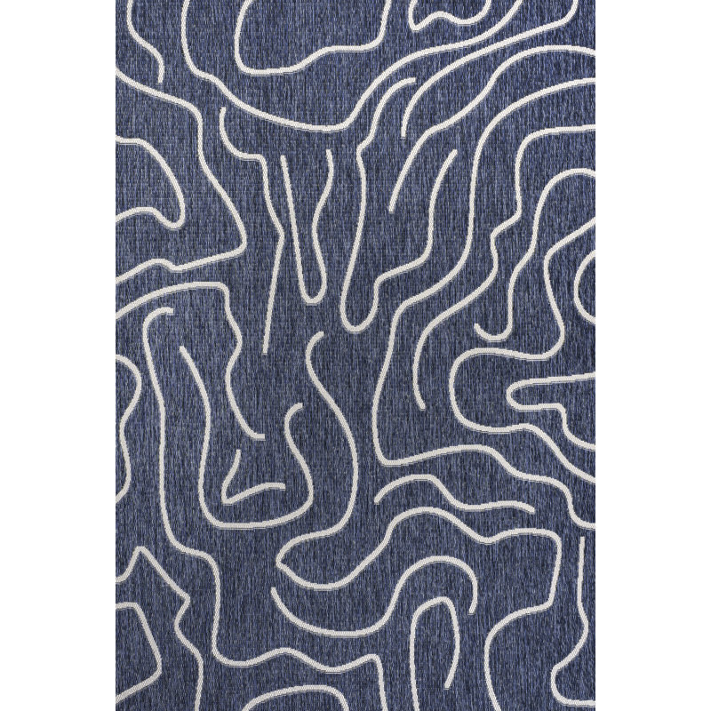 Numra Modern Coastal Organic Shapes Navy/Cream Indoor/Outdoor Rug, Rectangle 7'10" x 10'