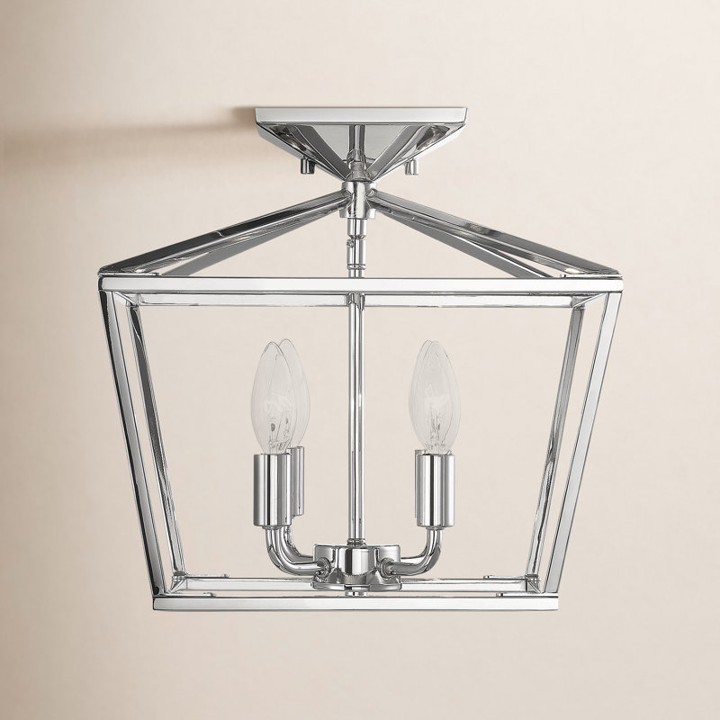 Hastings 4-Light 13" Lantern Geometric Semi Flush Mount in Satin Nickel, Satin Nickel