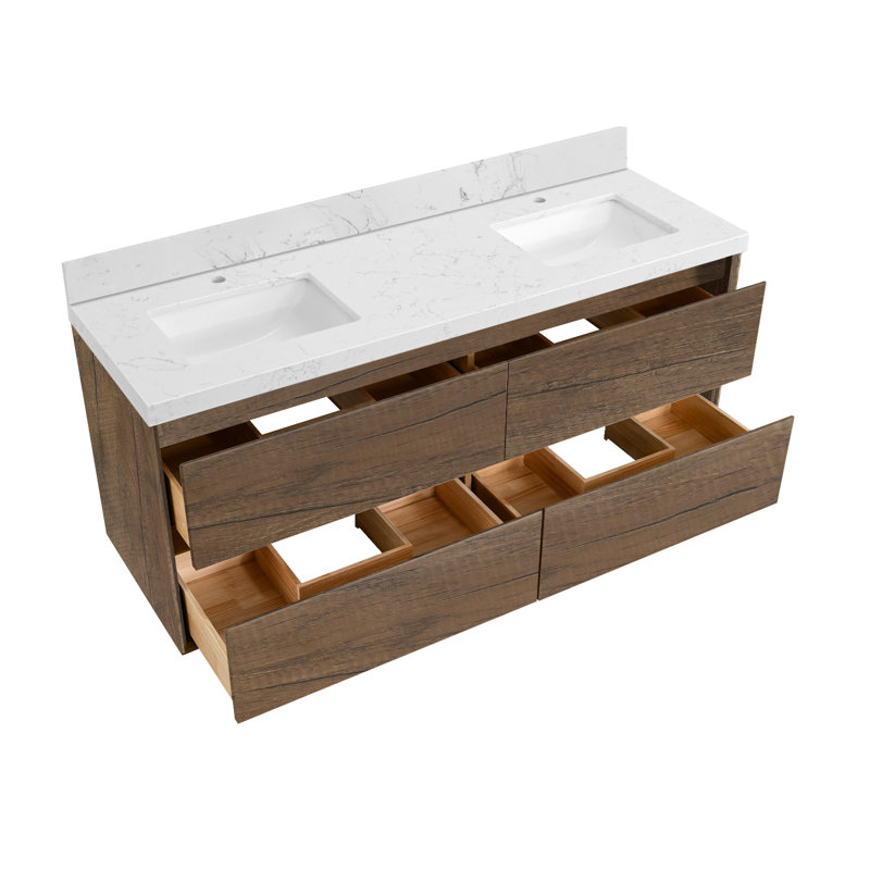 Meuble-lavabo mural 60 po 60 po, 60", Brun
