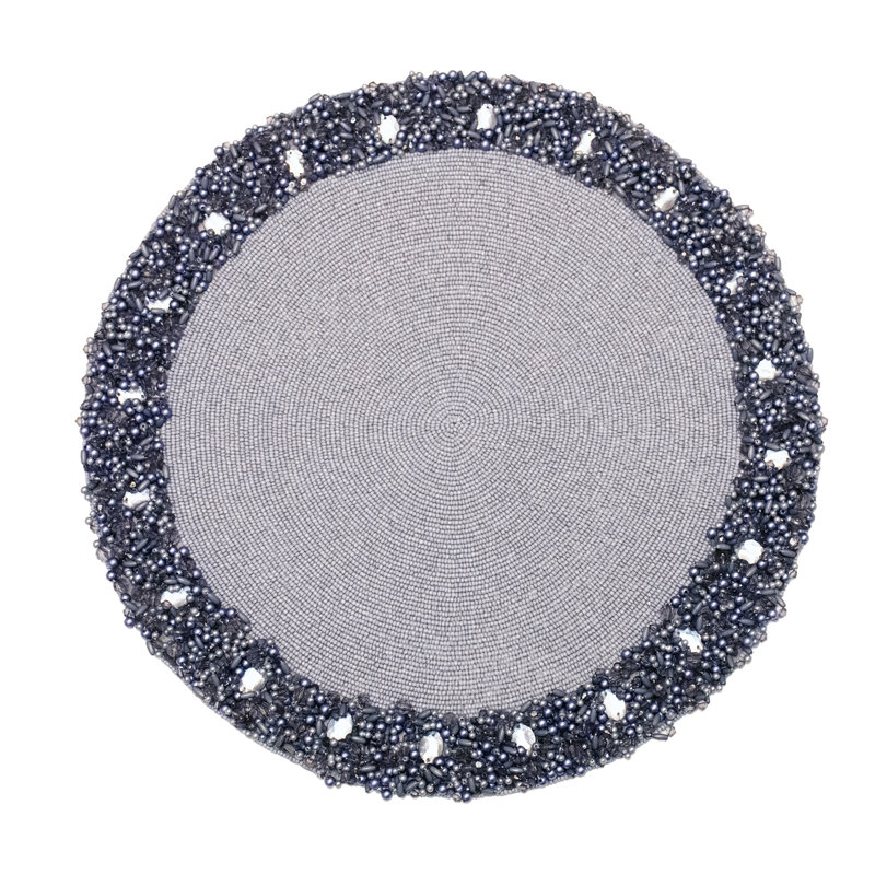 Classic Hand Beaded Round Placemat, Gray