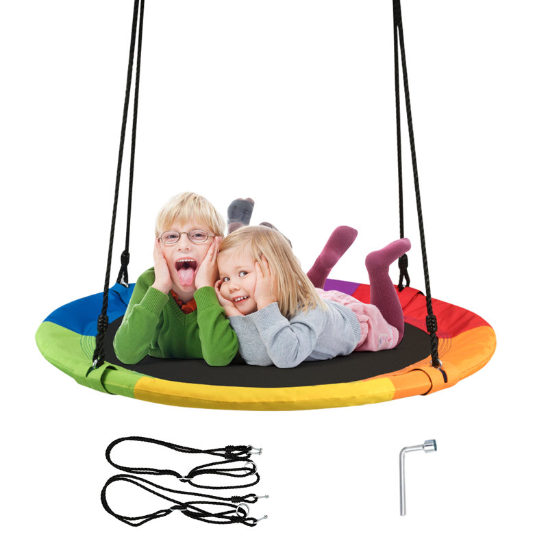 Freeport Park Harrell Web / Saucer Swing Swing Seat with Mounting Hangers and Chains, Red/Yelow/Blue