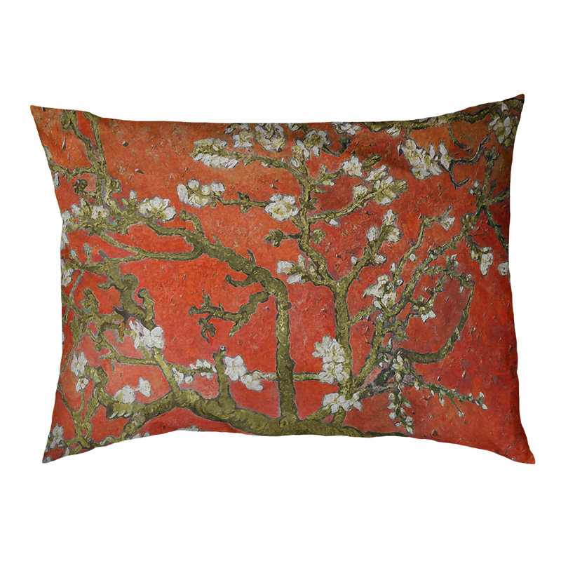 Coussin de concepteur de fleurs d’amande Burk, L 32,5 po x l 42,5 po, Orange / Noir