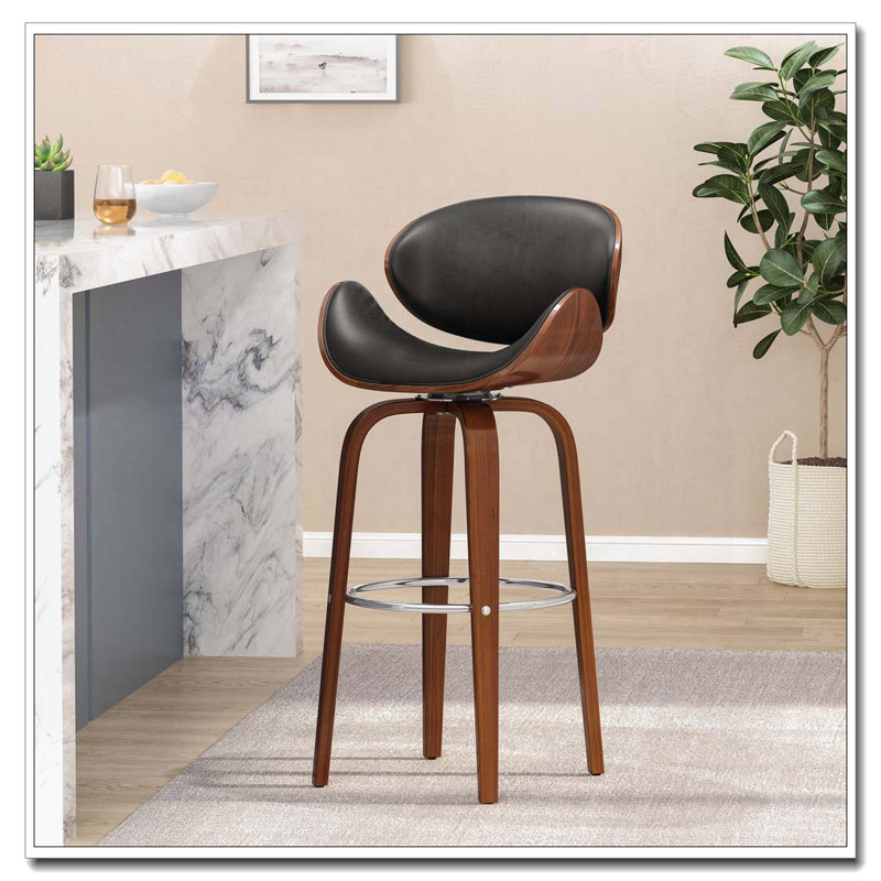PU Faux Leather Swivel Height Bar Stools, wood Frame, Black