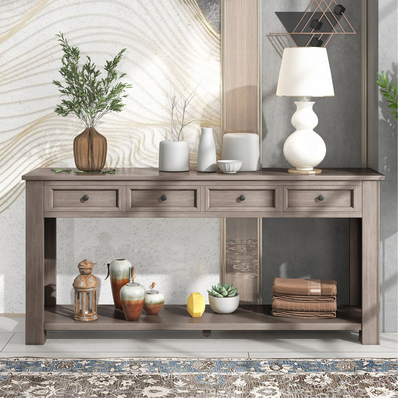 Console / canapé avec tiroirs de rangement et tablette inférieure pour le vestibule, Gris délavé