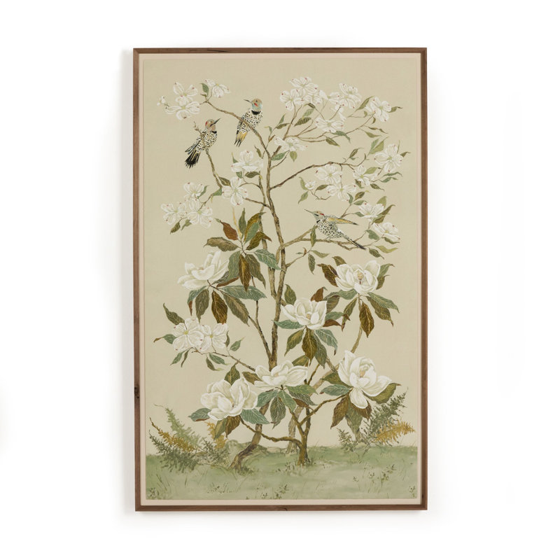 Tan Chinoiserie Painting by Laurel-Dawn Latshaw, 40" H x 26" W