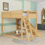 Lit mezzanine en bois avec glissoire, tablettes de rangement et échelles-699777331-699777330