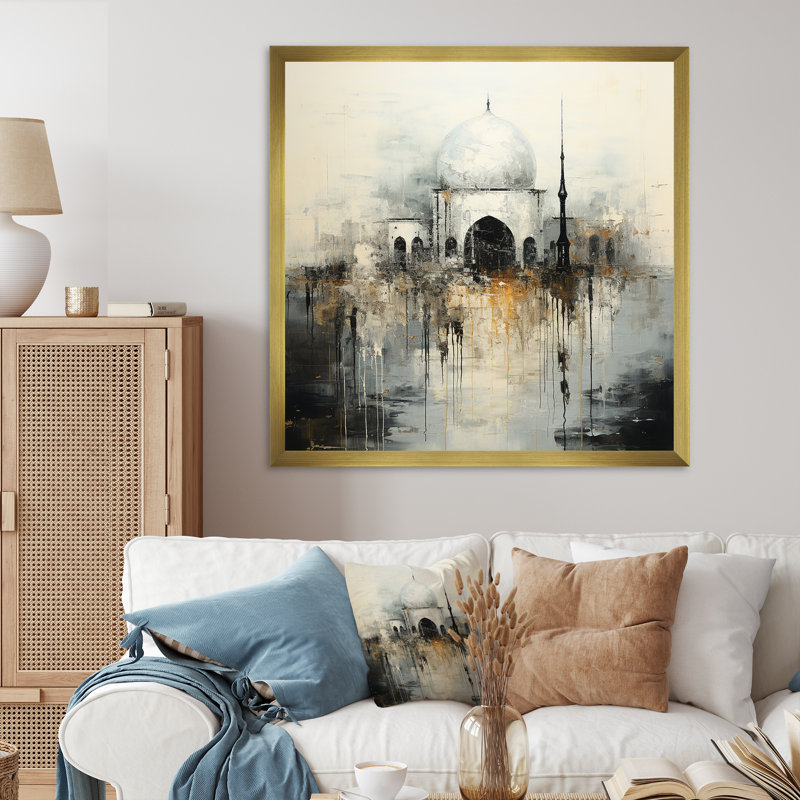 Mosquée de l'Islam minimalisme sur toile, Cadre doré simple, H 24 po x l 24 po x P 1 po