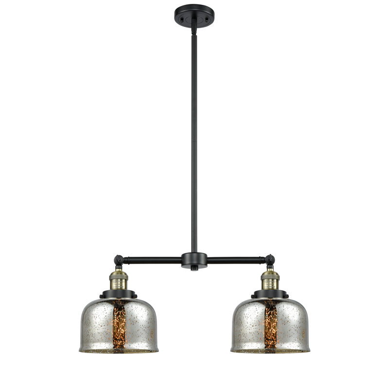 Large Bell 8" - 2 Light 21" Island Light, Silver Mercury, Black Antique Brass, No Bulb Included