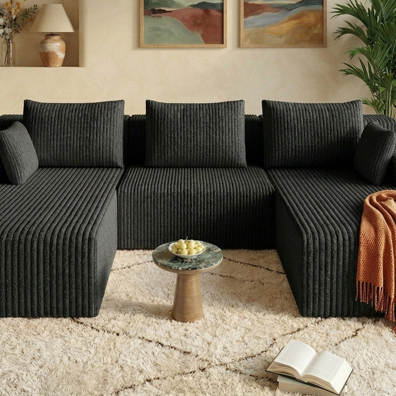 107" U-Shape Cloud Couch, Modern Modular Sectional Boneless Cloud Couch for Living Room, Deep Seat Sleeper Chaise Longue for Living Room, No Assembly Required
