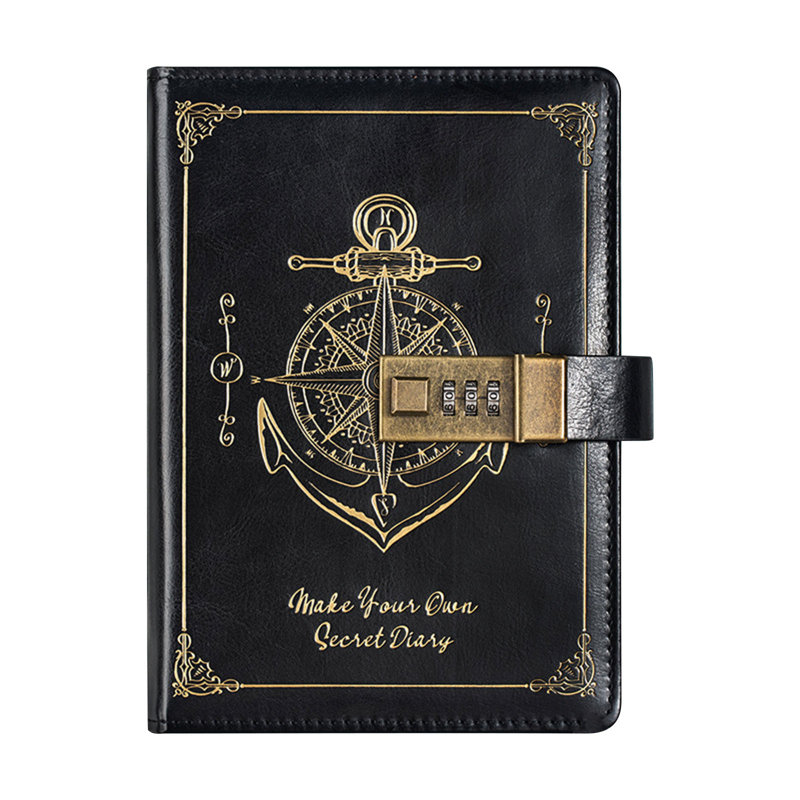 Retro codebook  Password Notebook With Lock B6 Leather Notebook Student High Appearance Diary Notebook Notes, E
