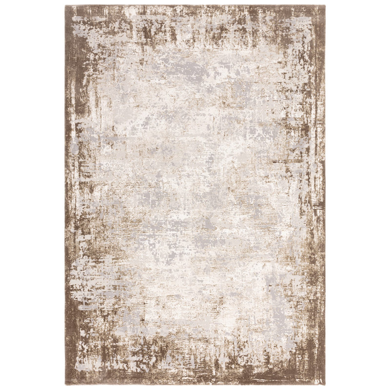 Abrienne Soft Shiny Border Beige Rug, Rectangle 80 x 150cm
