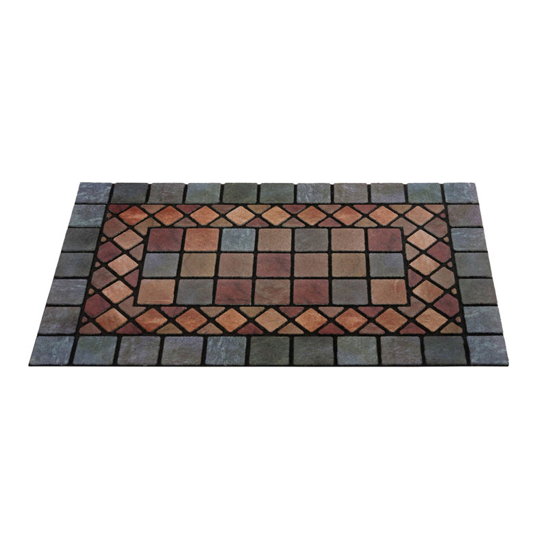 Recycled Rubber Elegant Tile Doormat, Blue  