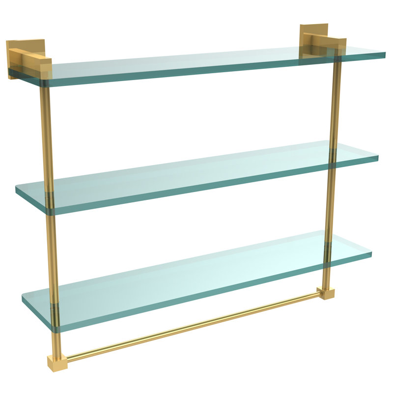 Haranu 3 Piece Tiered Shelf with Towel Bar, Unlacquered Brass