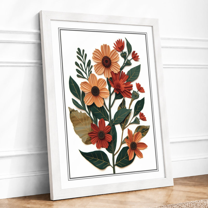 Study in Red Botanical - Framed Print, A4 - 29.7 x 21.0 cm, White