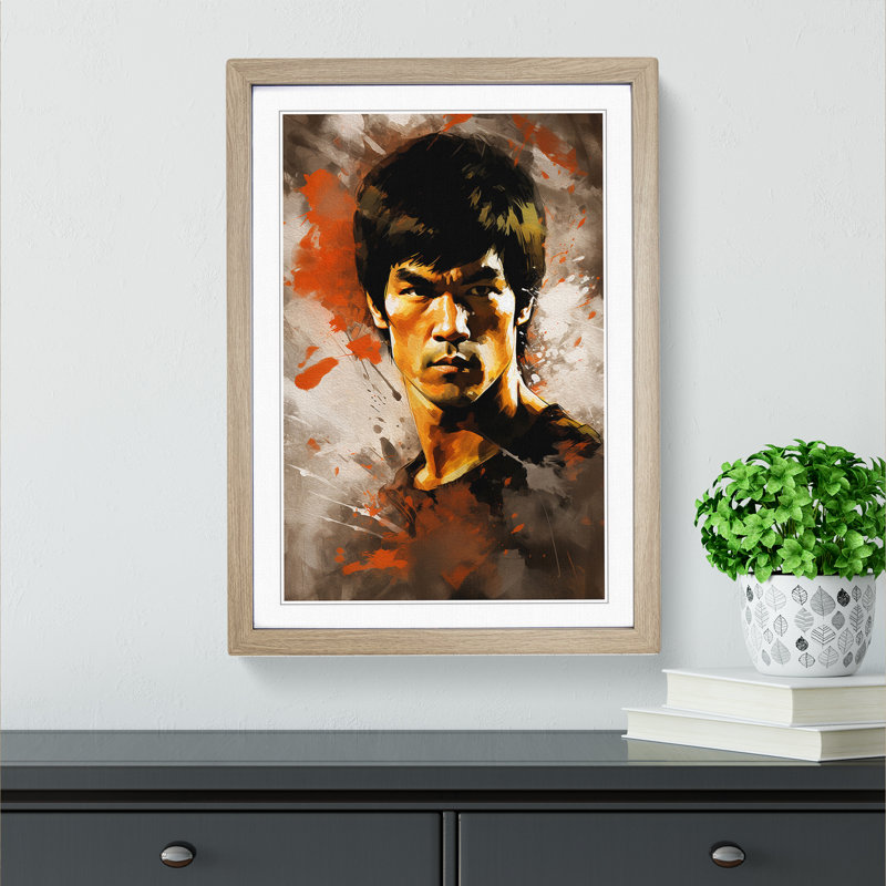 Bruce Lee Gestural - Framed Print, Oak Framed, 64cm H x 46cm W x 2cm D