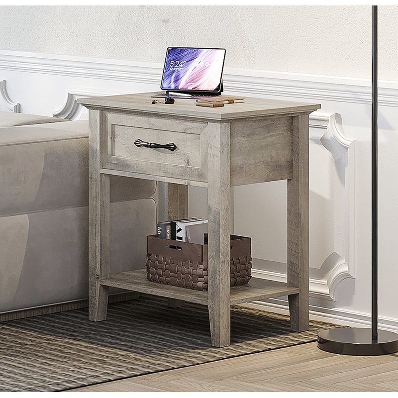 50cm W Manufactured Wood Bedside Table, Grey