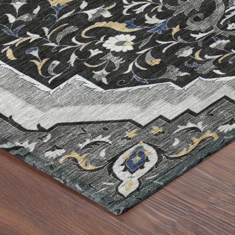 Machine Washable Indoor/Outdoor Chantille ACN2715 Global Rug, 5' x 7'6", Black