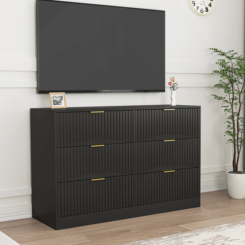 Commode 6 tiroirs en bois pour chambre à coucher, salon, Noir