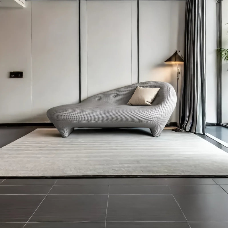 Chaise longue rembourrée Creative Simple Leisure Home, Gris clair, Accoudoir à droite (vu de face)
