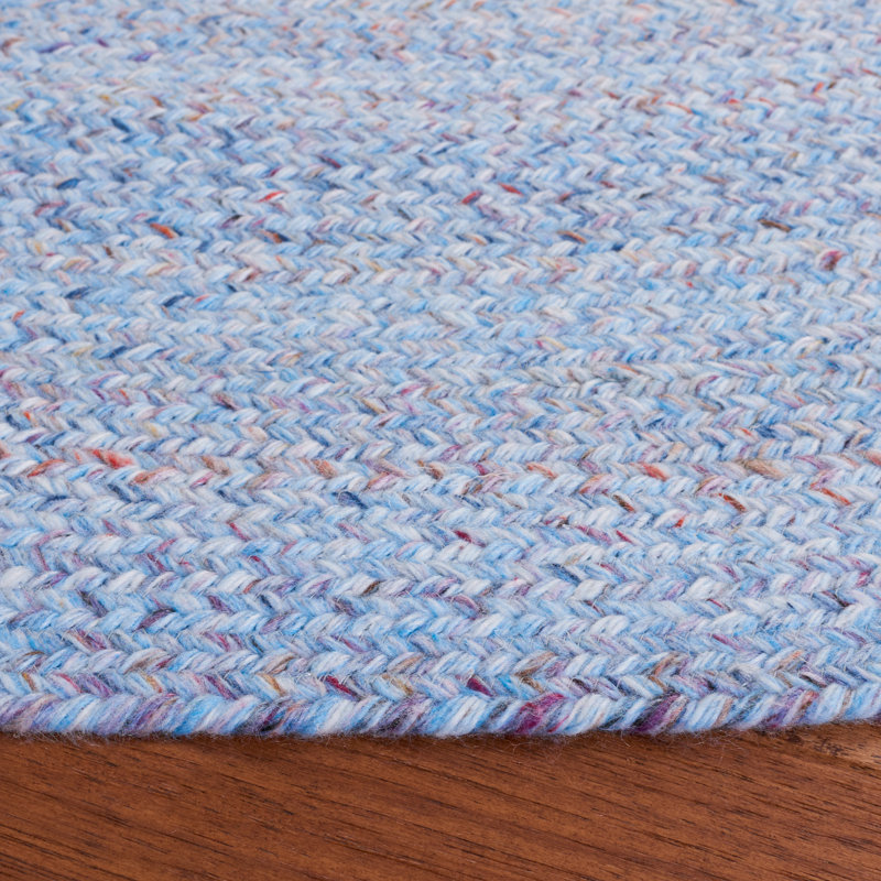 Tapis rond en polyester tissé à la main bleu clair / rouge Ladarrion, Rond 3 pi