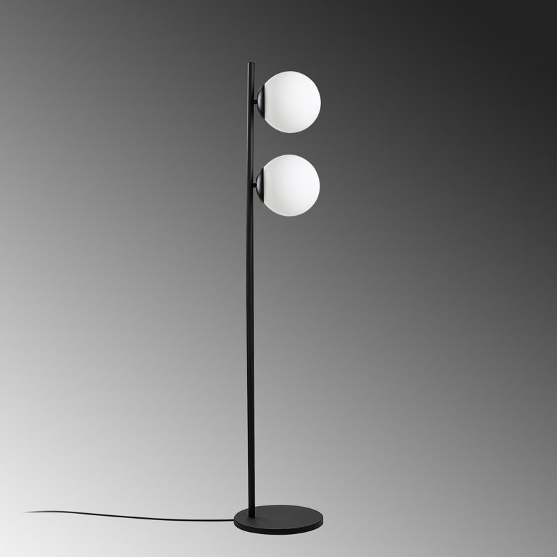Modern Black Floor Lamp, Metal Body, 11.8 x 11.8 x 61.0 Inches | Base Plate Ø11.8 Inches | 250 cm Cable Length, On/Off Switch | Dual E27 Socket (Max 40W) | Stylish Lighting for Living Room & Home Office