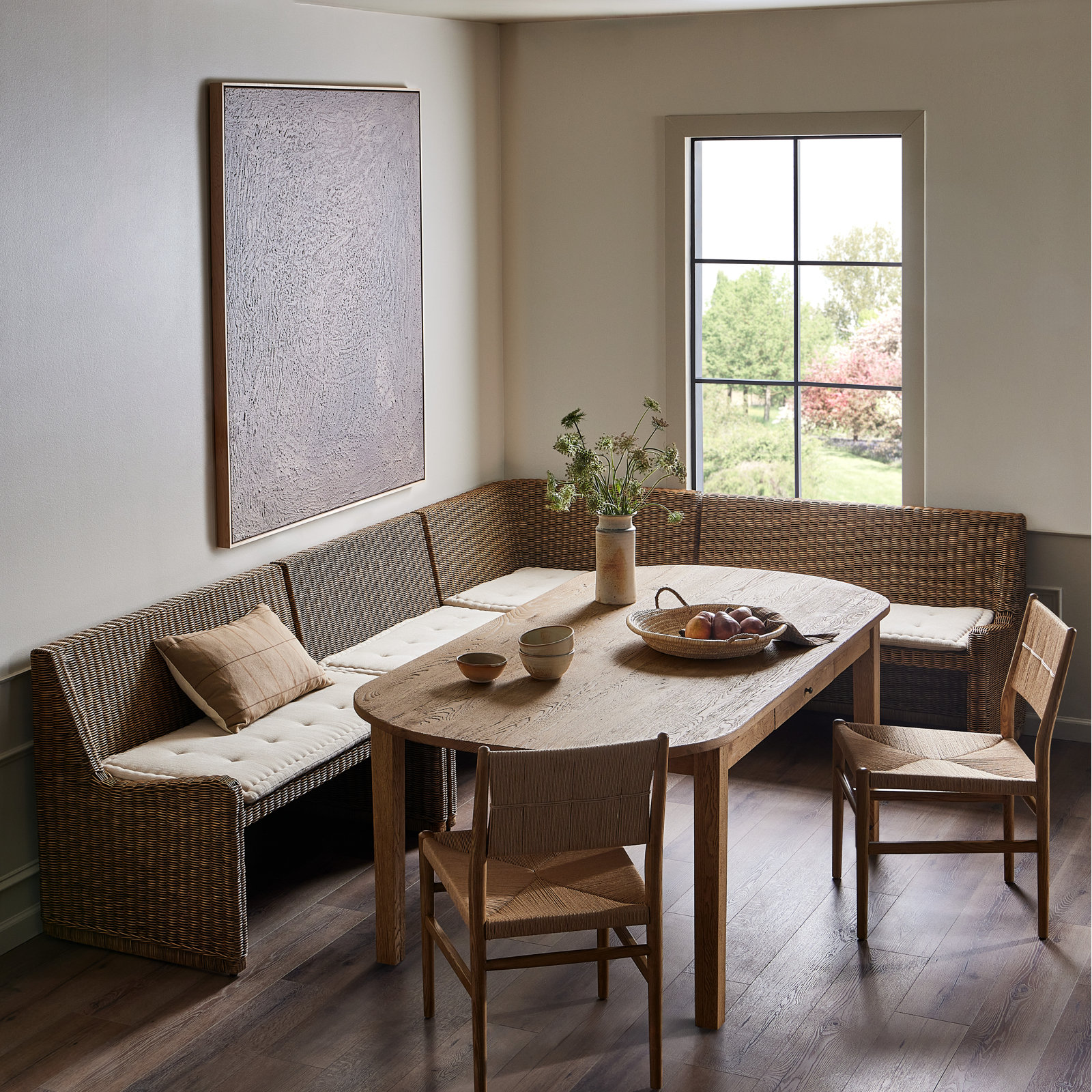 Senna Dining Banquette, 32.5" H x 106.25" W x 83.25" D, Right Hand Facing