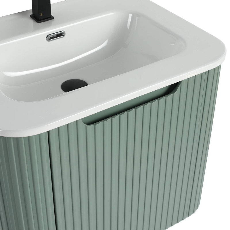 Caskvalley Modern Bathroom Vanity with Straight Fluted Design 24" Wide, Mint Green