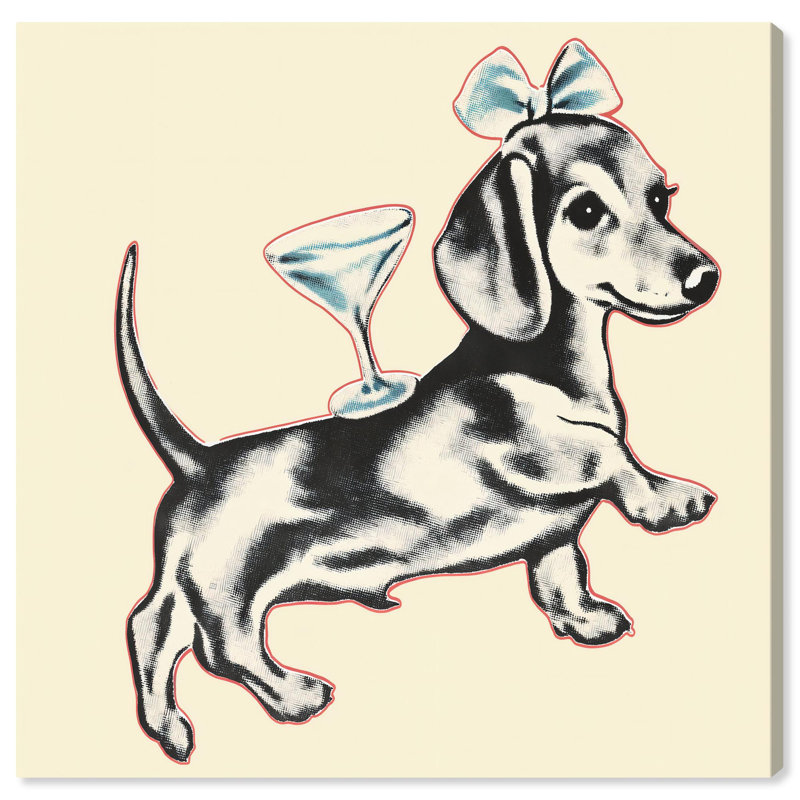 Adorable décoration murale en toile Martini Pup II par Art Remedy, Peinture sans cadre, Toile tendue, 16" H x 16" W