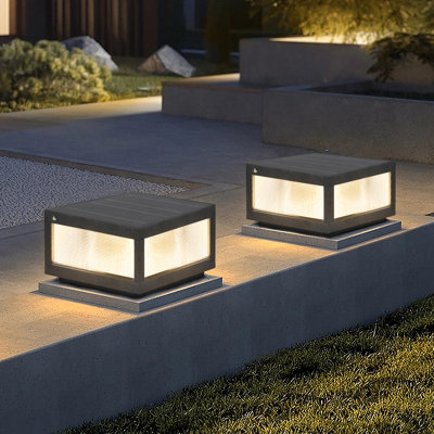 Set Of 2 IP65 Waterproof Outdoor Pillar Head Lamp - All-Aluminum Housing, Tempered Glass