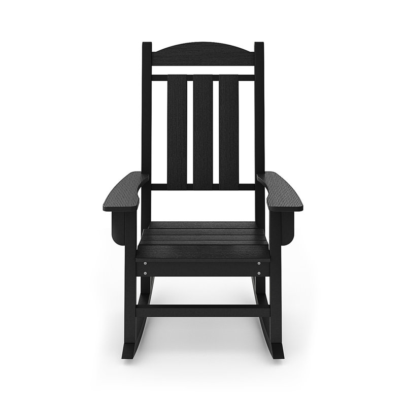 Traditional Porch Rocker – Classic HDPE Poly Lumber For Porch, Patio, And Garden Comfort, Black
