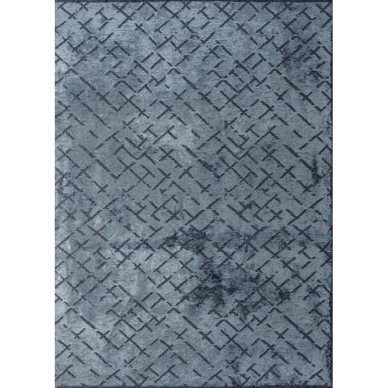 Tapis bleu clair de luxe abstrait Rapture, Rectangle 7 pi 10 po x 9 pi 10 po
