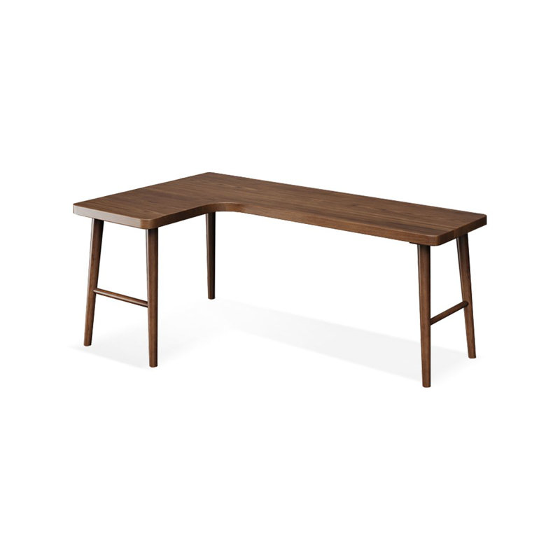 70.87"Walnut L-Shaped Solid Wood desk, Retour à gauche, H 29,53 po x l 70,87 po x P 39,37 po