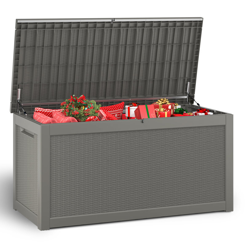 260 Gallon Waterproof Resin Lockable Deck Box For Storing Tools In Your Backyard Garden, Gray