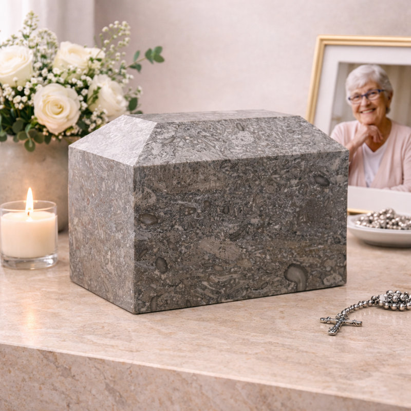 Urne en marbre poli Tribute - crémation pour adultes, capacité de 129 pieds cubes, Gris océan