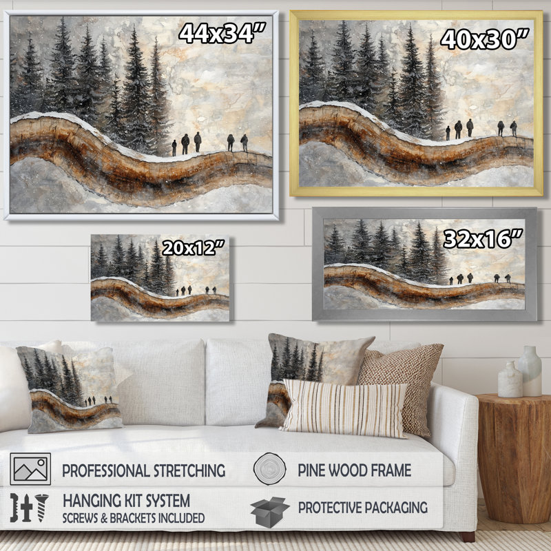 Gerger, groupe de randonnée dans un paysage d'hiver III - Randonnée, art mural sur toile, Noir, noir, noir, noir