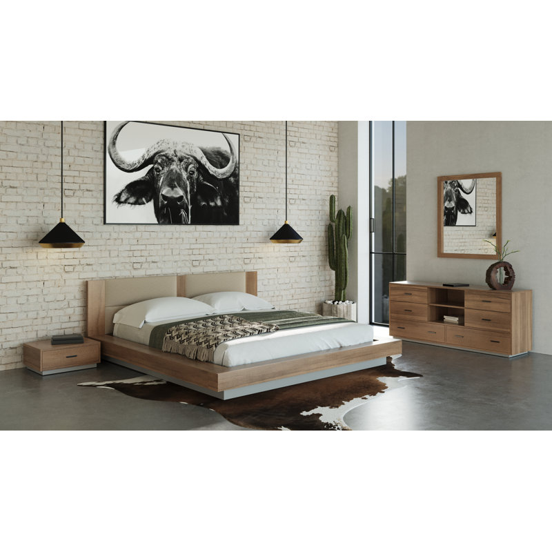 Boushra Piece Bedroom Set, King, Light Walnut