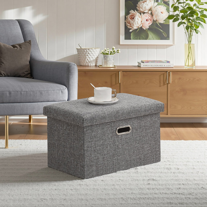 Banc de rangement avec repose-pieds de 19 pouces gris avec couvercle - repose-pieds rembourré avec rangement caché pour salon, chambre à coucher, vestibule, dortoir, petit appartement