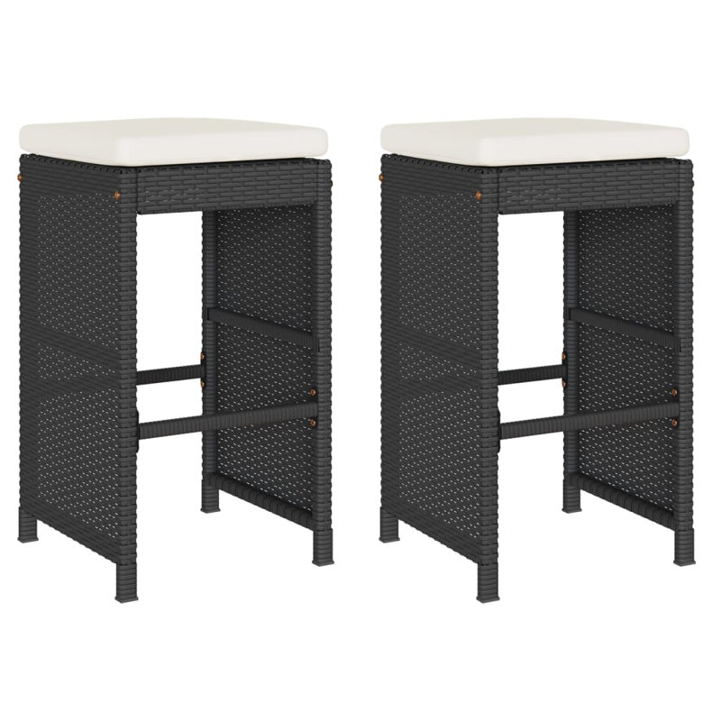  Ensemble de 2 tabourets de jardin Garden en poly rotin noir, acier thermolaqué