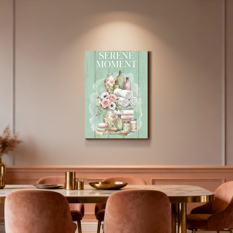 Ensemble de 1 tableau sur toile tendue « Moment serein » avec éléments floraux et spa, H 36 po x l 24 po