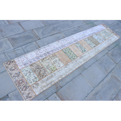 Luxurious Vintage Turkish Anatolian Wool Runner Rug in Deep Brown with Unique Patchwork Design