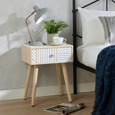 Sonny 1 Drawer Natural and White Bedside Table Storage Unit
