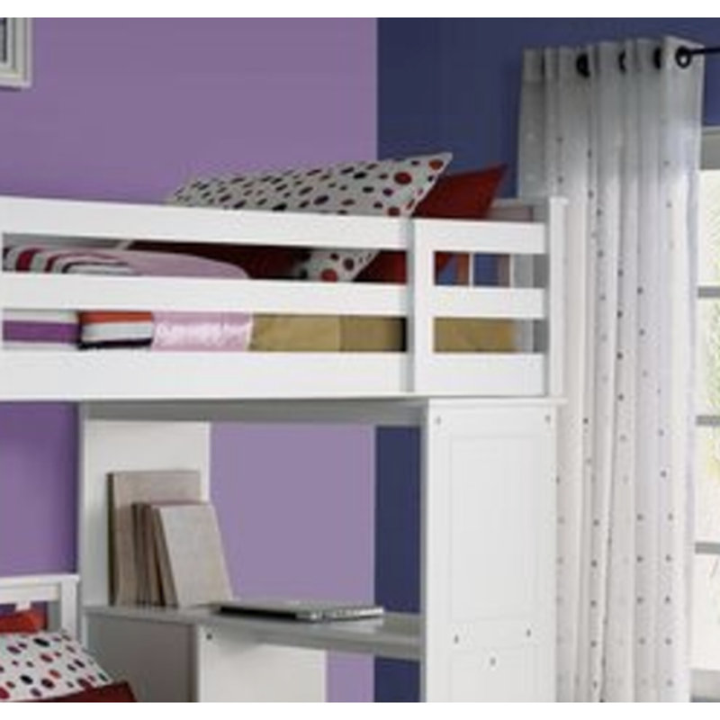 Lit mezzanine simple avec rangement en blanc