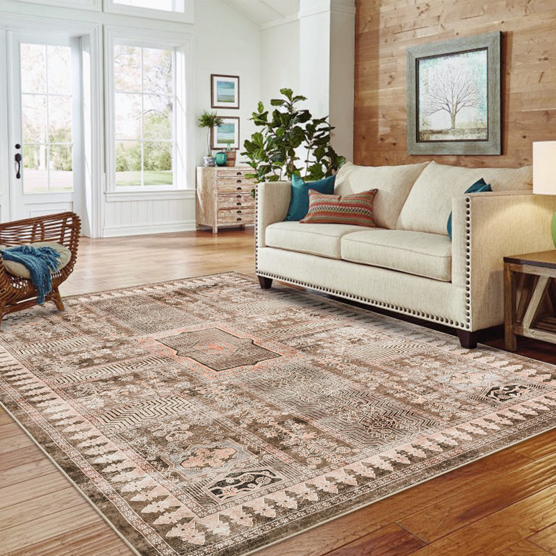 Oriental Machine Washable Area Rug Non-Slip Indoor Carpet Non-Shedding Floral Rug for Living Room Bedroom Dining Room Hallway Kitchen Office Playroom Nursery