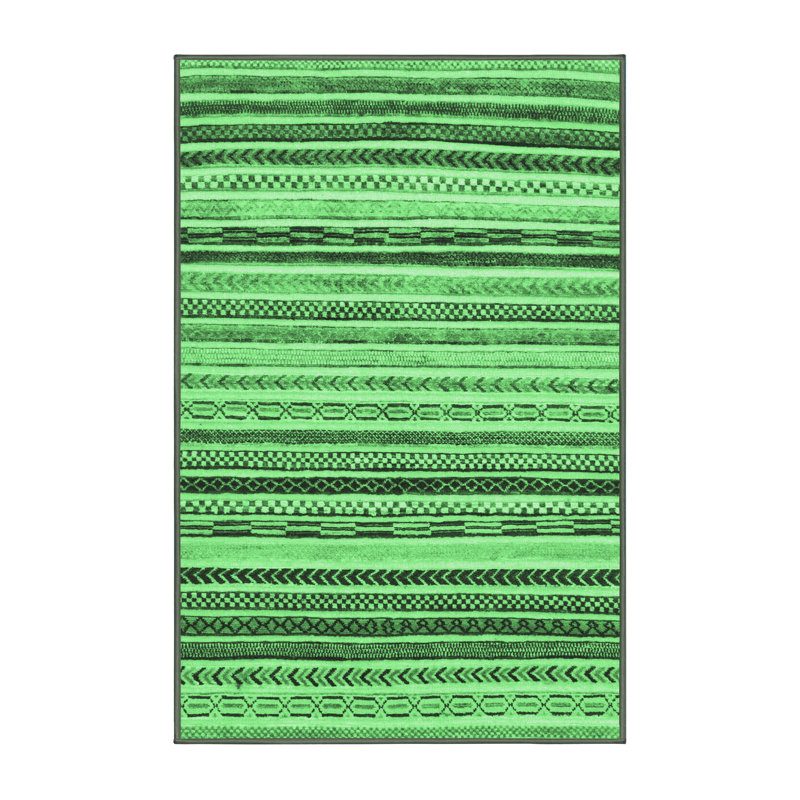Tapis lavables à la machine à motif abstrait vert émeraude 2298, Rectangle 2 pi x 4 pi