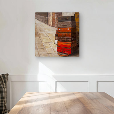 Old Traveling Suitcases - Contemporary Brown Metal Print Decor