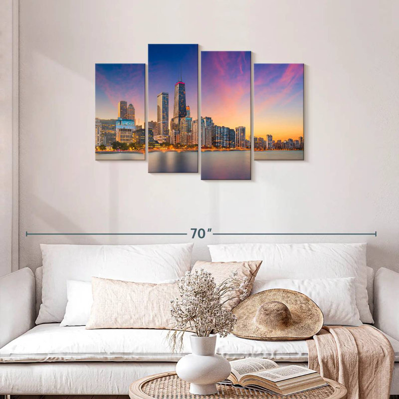 Nicci, Chicago, coucher de soleil, paysage urbain, H 27 po x l 43 po