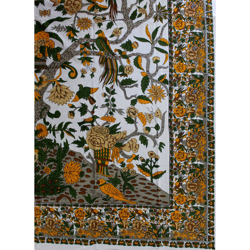 Floral Tree of Life 100% Cotton Square Tablecloth, Gray Yellow