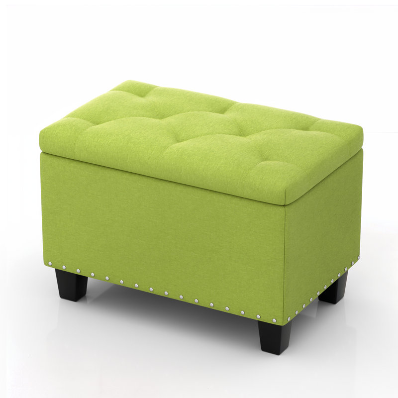 25" Storage Ottoman, Entryway Bedroom Tufted Bench Footrest Stool Footstool with Safety Hinge & Legs, Green