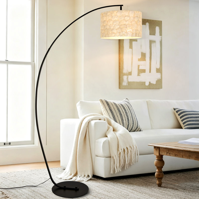 Lampe sur pied à arc moderne avec abat-jour coquillage naturel - lampe sur pied réglable à 180 °